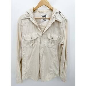 Calvin Klein Jeans Cream Hooded Button Up Shirt Lock & Keys Men's Size Large
